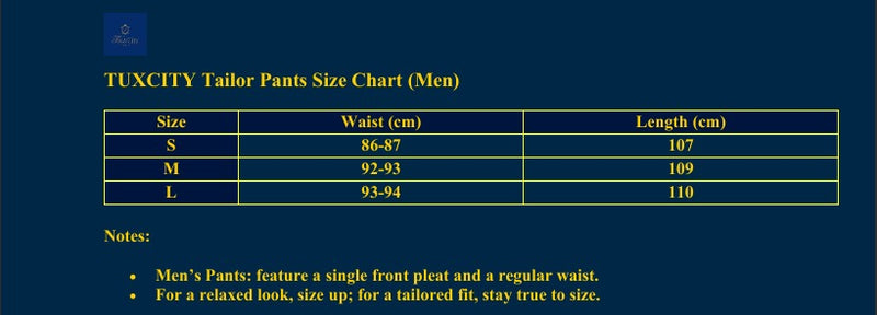 Size chart for Men’s Navy Striped Tailor Pants