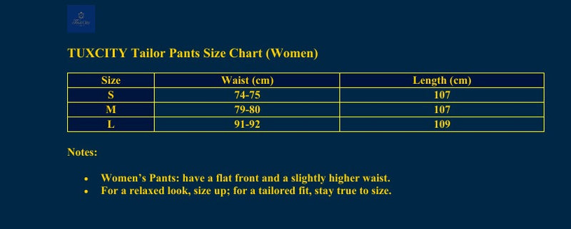 Size chart for Women’s Navy Striped Tailor Pants