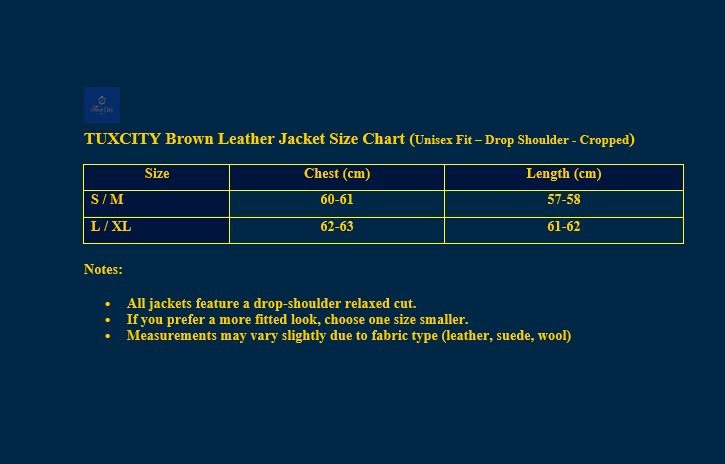 Size chart for Brown Leather Jacket