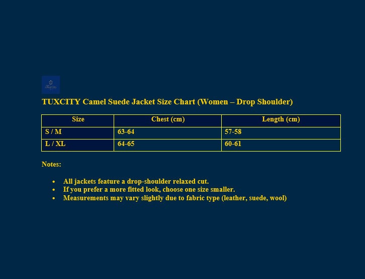Size chart for Camel Suede Jacket