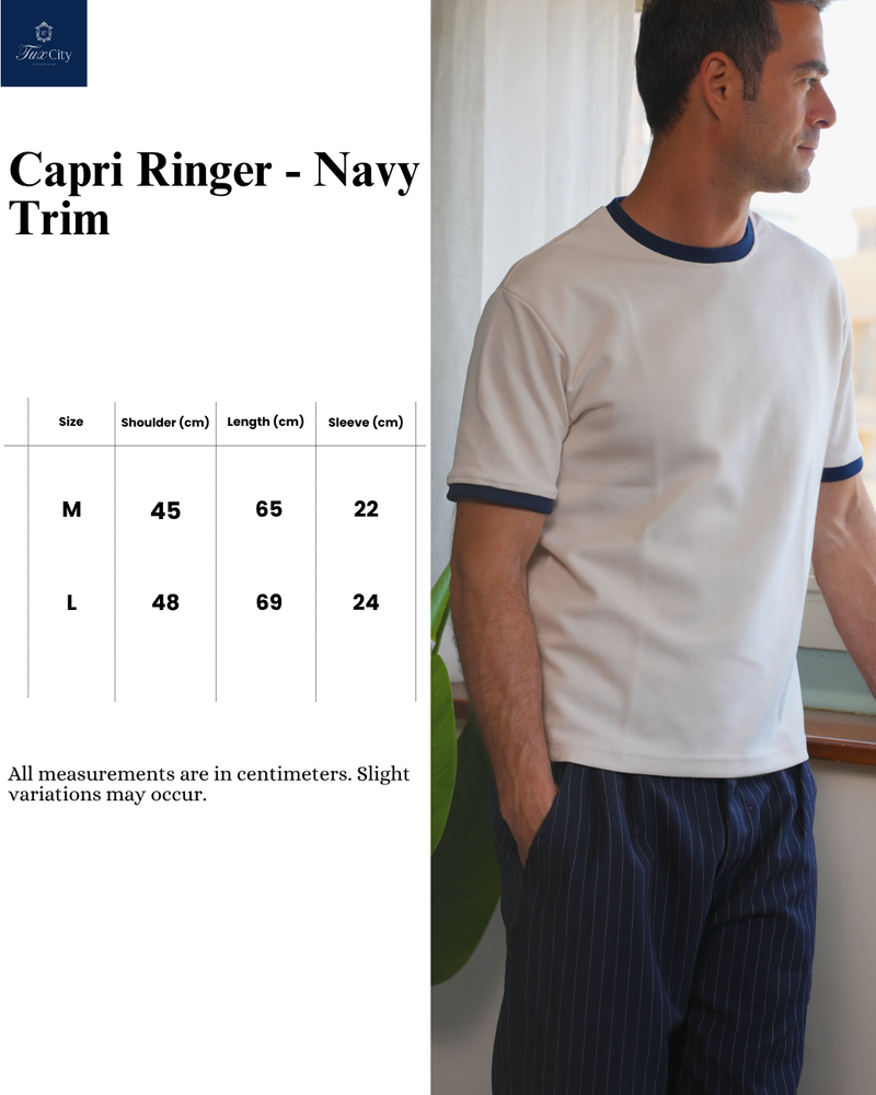 Size chart for Capri Ringer – Navy Trim